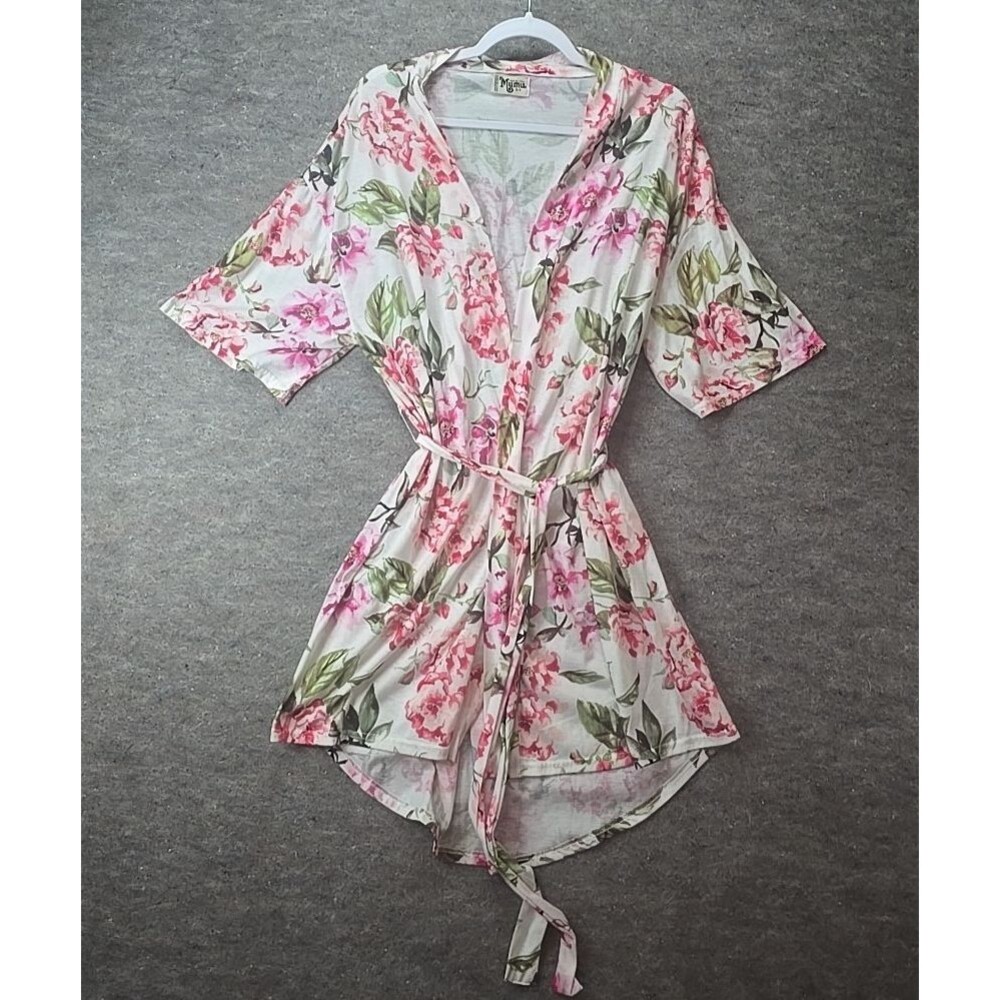 Show Me Your Mumu Robe Womans One Size White Floral Coverup Open Gown with Belt